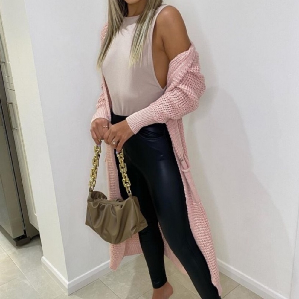 Pink Chunky Knit Maxi Cardigan - Picture 3 of 3